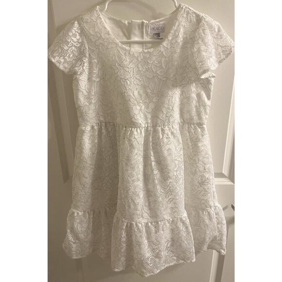 The Childrens Place Girls Dress Size 14 XL Short Sleeve White Floral Lace Silver - Picture 3 of 5
